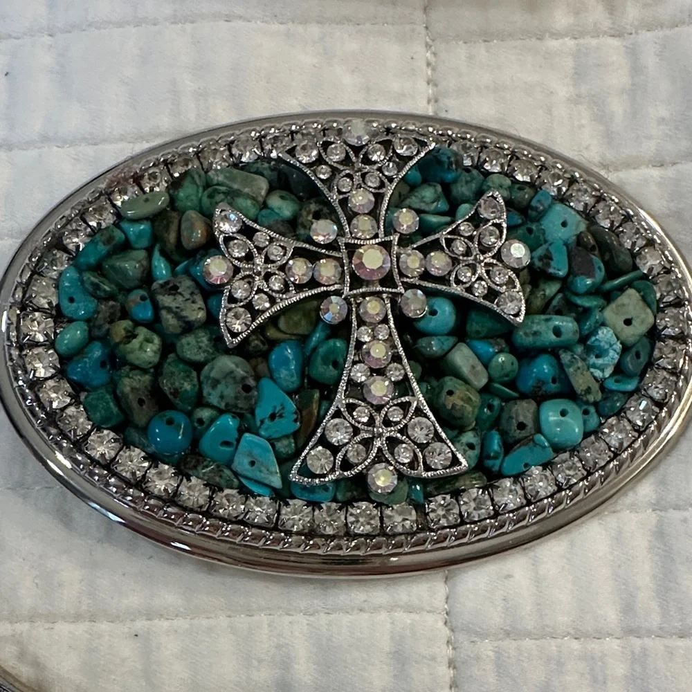 Belt Buckles Vintage Western Rhinestone Turquoise Statement Cowgirl Rodeo Bling